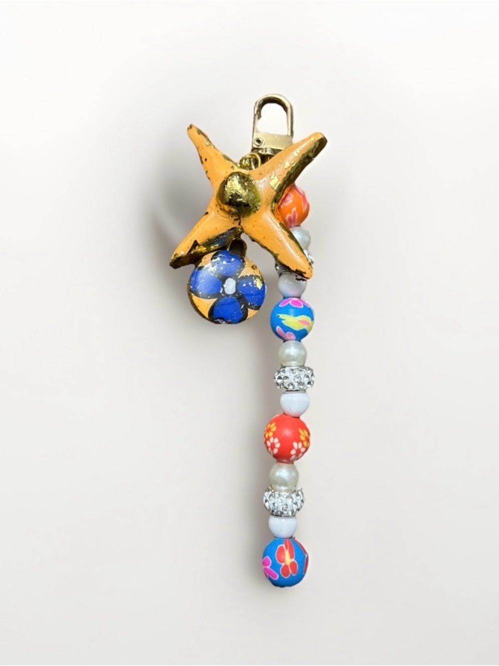 Handmade Orange Starfish Beaded Key and Card Holder